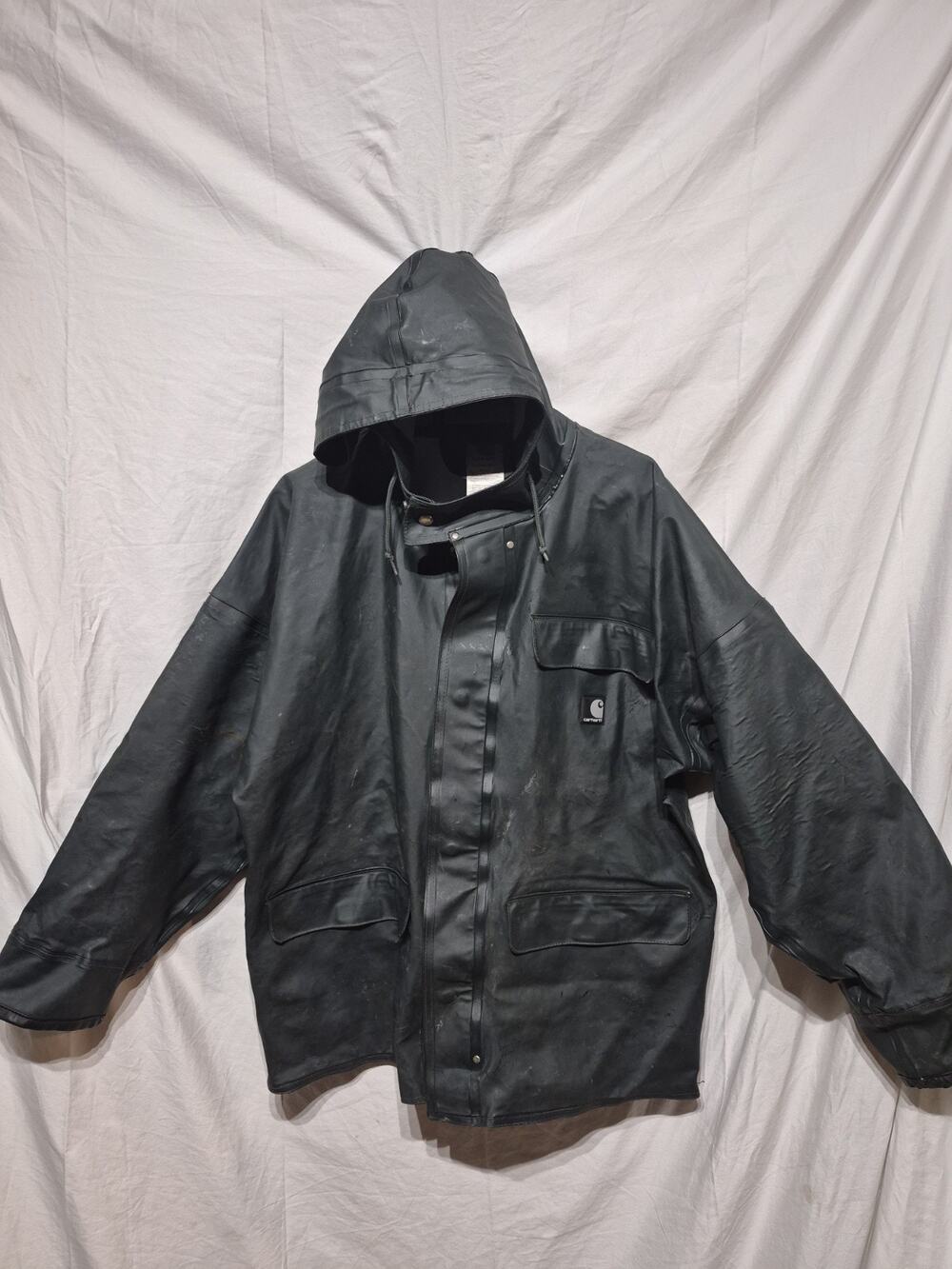 Carhartt Hooded Rain Coat Jacket Mens PVC Waterproof With Hood Size M Green